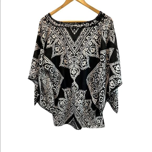 NWOT WHIT HOUSE BLACK MARKET 100% Silk Loose Fit Paisley Print Boho Top S - Picture 5 of 11